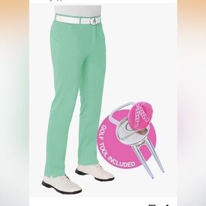 NWT Royal & Awesome Pastel Green Golf Pants, Stretch Relaxed Fit 36 W